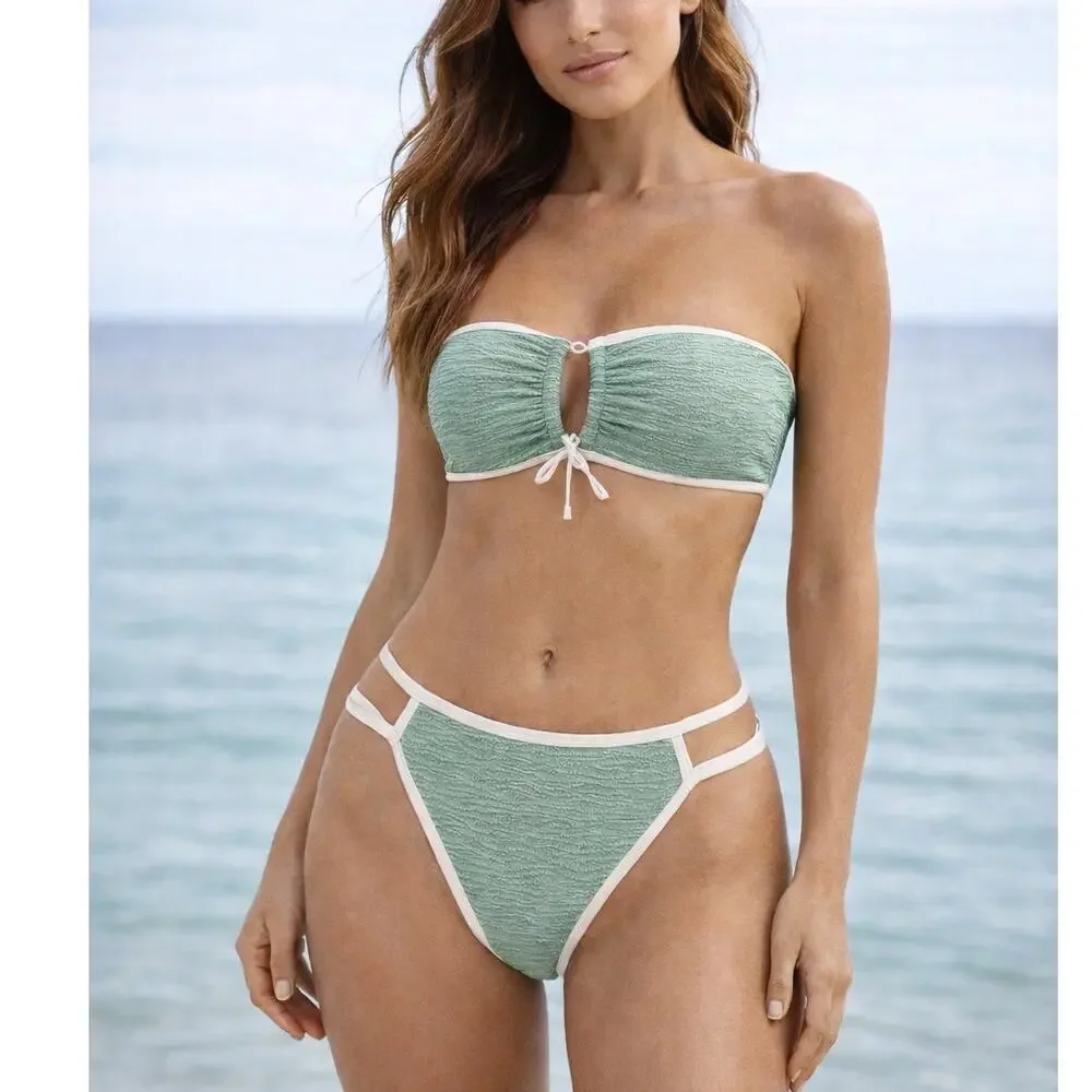 JMP The Label Seafoam Green Textured Bandeau Bikini Set XXL - Picture 1 of 6